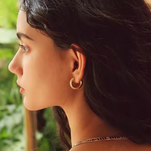 14K Gold Filled Two Tone Hoop Earrings - Picture 3 of 4